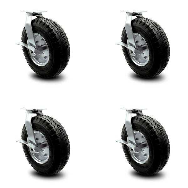 12 Inch Black Pneumatic Wheel Swivel Casters with Brake and Bolt Swivel Lock Set
